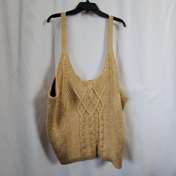 NEW Kika Vargas Chunky Gold Sweater Sleeveless w/Straps Metallic Tank 4x Plus - Picture 1 of 13